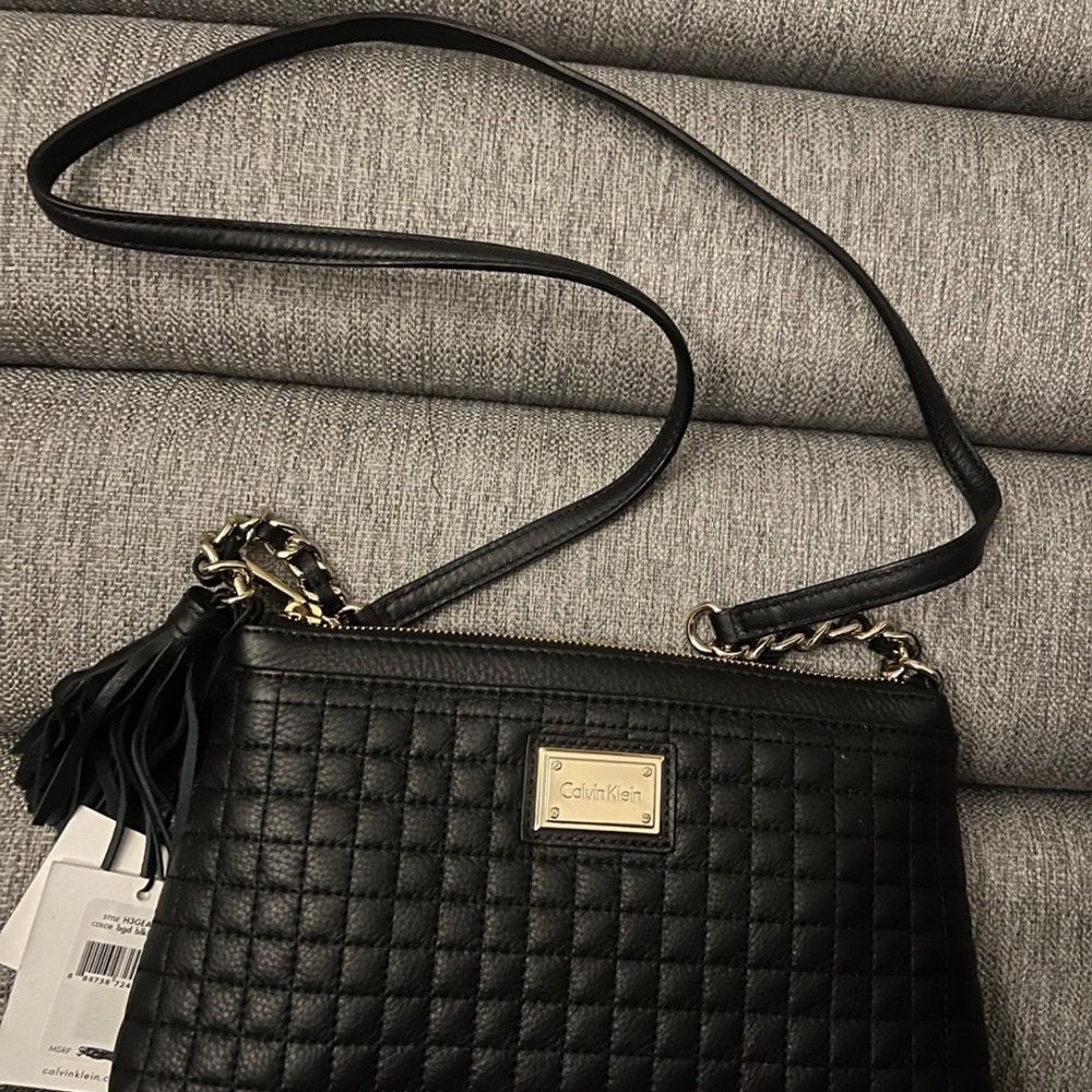 Calvin Klein Black Quilted Crossbody Bag with Chain Strap